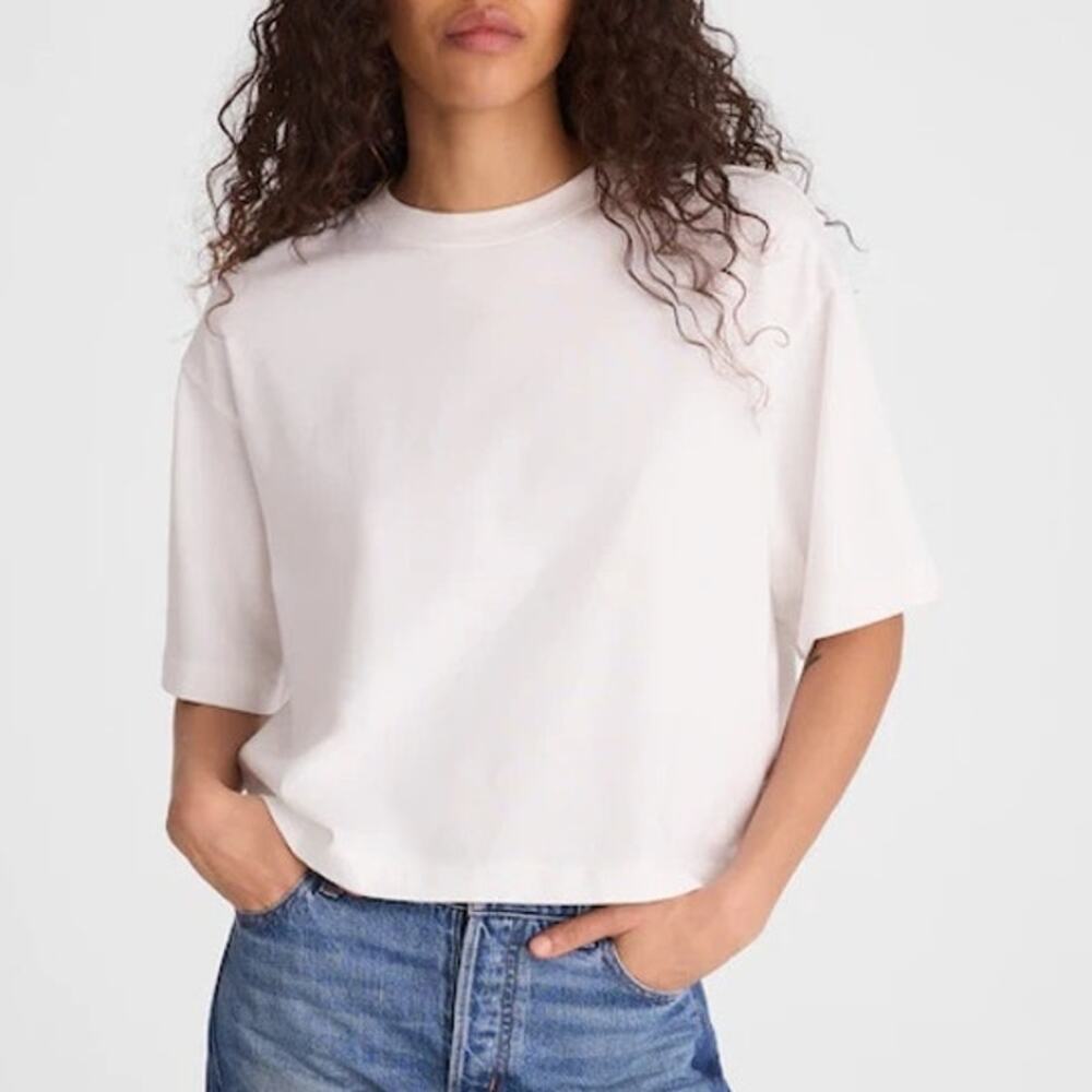Madewell The Boxy Crop Tee Allday Jersey White Size XL NWT